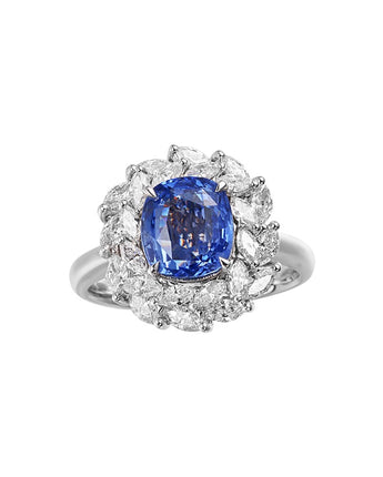 Cushion Blue Sapphire Ring With Diamond