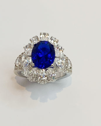 2.5 Carat Lab Grow Oval Blue Sapphire Ring