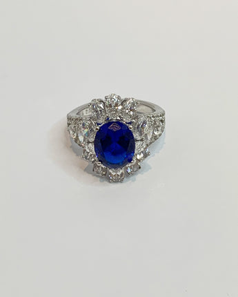 2.5 Carat Lab Grow Oval Blue Sapphire Ring